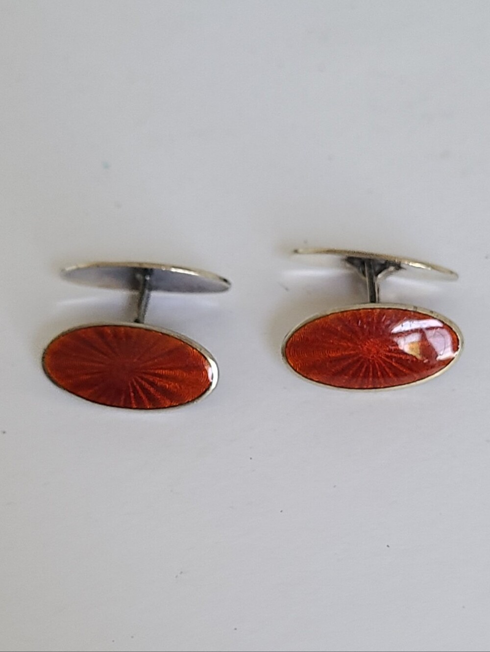 Vintage Men's D-A Sterling Silver Red Enamel Fancy Formal Cuff Links